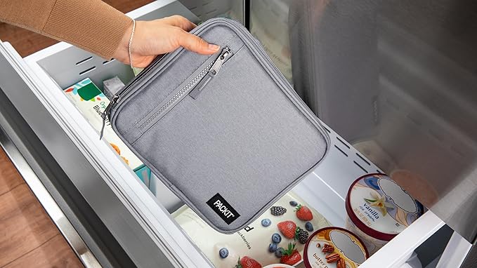 PackIt(R) Freezable Classic Lunch Box, Gray Fog, Built with EcoFreeze(R) Technology, Collapsible, Reusable, Zip Closure With Front Pocket and Buckle Handle, For Work Lunches and Fresh Lunch On the Go
