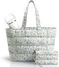 Puffer Tote Bag with Pouch,Women's Lightweight Quilted Shoulder Bag,15.6"/17.3" Laptop Travel Weekender for Work & Nurses