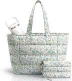 Puffer Tote Bag with Pouch,Women's Lightweight Quilted Shoulder Bag,15.6"/17.3" Laptop Travel Weekender for Work & Nurses
