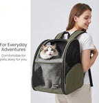 Cat Backpack Carrier for Small Dogs and Medium cat Puppy Kitten Bunny Pet Carrier Backpack Collapsible with Fully Ventilated Mesh with Safety Leash (DarkGreen, 12.9" L x 10.62" W x 15.5" H - M)