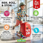 Sesame Street Elmo Ride-On Scooter Suitcase for Kids – Hardside Lightweight Carry-On Luggage with Foldable Scooter & LED Wheels