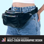 Black Holographic Fanny Pack Belt bag - Crossbody Waist Bag for Men or Women - Hands-Free, Waterproof Large Bumbag for Hiking, Running, and Travel