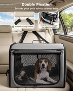Large Dog Car Carrier Light Weight, 27×20.5×20.5ins Dog Carrier for Cars, Portable Dog Car Crate with Breathable Windows, Stable Pet Carrier for Both Indoor and Outdoor Use, Pet Travel Crate Gray