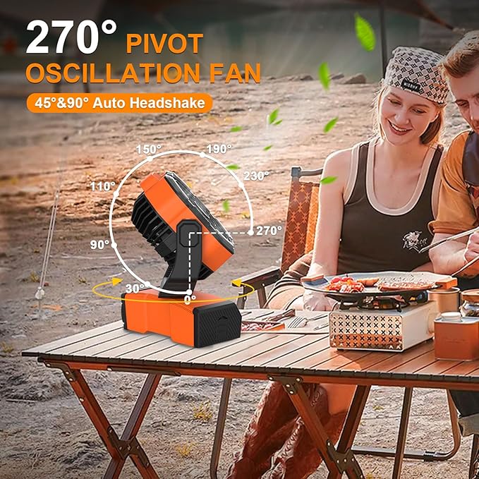 Portable Rechargeable Fan, 3-in-1 Camping Fan with 20000mAh Battery Powered, LED Lights, USB C, Remote Auto Oscillating for Indoor, Tent, Travel, Car, BBQ, Fishing, Camping Essentials