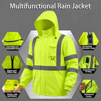 Hi Vis Class 3 Safety Rain Jacket for Men Waterproof, Reflective High Visibility Rain Gear Construction Rain Suit (Yellow 4XL/5XL)
