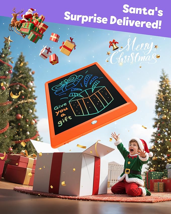 TEKFUN LCD Writing Tablet for Kids, 10-inch Coloring Drawing Pad, Mess Free Doodle Board, Airplane Travel Toys for Boys and Toddlers, Gifts for 3 4 5 6 7 8 Year Old Girls(Orange)