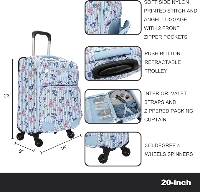 Bioworld Disney Stitch & Angel Ice Cream Blue 20" Adult Softside Rolling Luggage