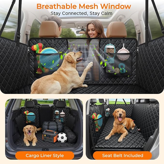 URPOWER 2026 Upgraded Dog Back Seat Extender for Full Size Crew Cab Truck - Large Hard Bottom Dog Car Seat Cover Holds 550lbs, Waterproof Dog Hammock Pet Bed with High-Density Foam Non-Slip
