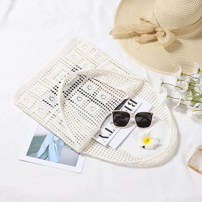 WantGor Crochet Bags, Beach Mesh Tote Bag Womens Shoulder Shopping Handbag Casual Travel Totes Bag Foldable Hobo Bags