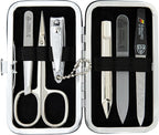3 Swords Germany - Brand Quality 6 piece Manicure Pedicure Grooming kit Set - Scissors, Metal and Glass Nail File, Clipper, Tweezers with Synthetic Leather case - Snake