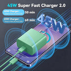 45W Super Fast Charger USB Type C Charger Cord 6.6FT with Android Phone Charger Fast Charging Block for Samsung Galaxy S26/S26 Ultra/S26+/S25/S25 Ultra/S25+/S24/S23/S22/S20/S21/Note 20/Note 10, Green