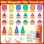 ORZbb Travel Mini Magnetic Tiles with Case Toddler Road Trip Essentials Set, Magnetic Blocks Building Toys for 3+ Year Old Boys Girls Preschool Montessori Sensory Learning Birthday Gifts