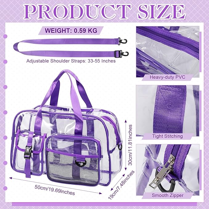 Abbylike Clear Bag Large Heavy Duty Tote for Stadium Events 20" Duffle Transparent Gym Bag for Sport Event Travel Makeup Work