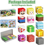 Mini Magnetic Blocks STEM Toys for Kids Ages 3-8, 35PCS Travel Building Set with Magnetic Storage Tin Box, Educational Construction Toys for Toddlers, Preschool Birthday Gift for Boys & Girls