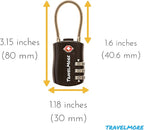 6 Pack TSA Approved Travel Combination Cable Luggage Locks for Suitcases & Backpacks - Black