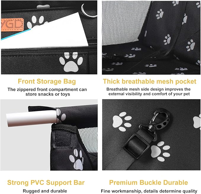 BYGD Pet Dog Booster Seat, with Upgrade Support Rod, Breathable and Foldable Pet Car Basket, Pet Dog Car Portable Seat, Suitable for Small and Medium Pets