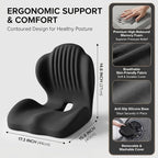 Ergonomic Seat Memory Foam Support Cushion for Back, Car Seat Back Support Cushion for Sciatica Tailbone Pain, Office Desk Chair Car Travel Seat Cushion (Black)
