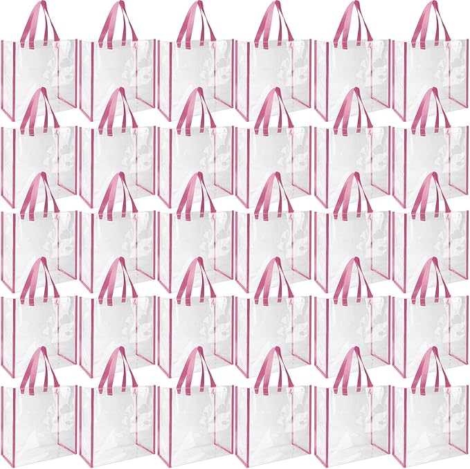 Eccliy 30 Pack 12x12x6 Inch Clear Tote Bag Stadium Approved Bulk Plastic Beach Tote Gift Bag with Handle for Gym Sports | 30 Pack, 12x12x6 Inch, Stadium Approved, Bulk, with Handle, Tote Gift Bag