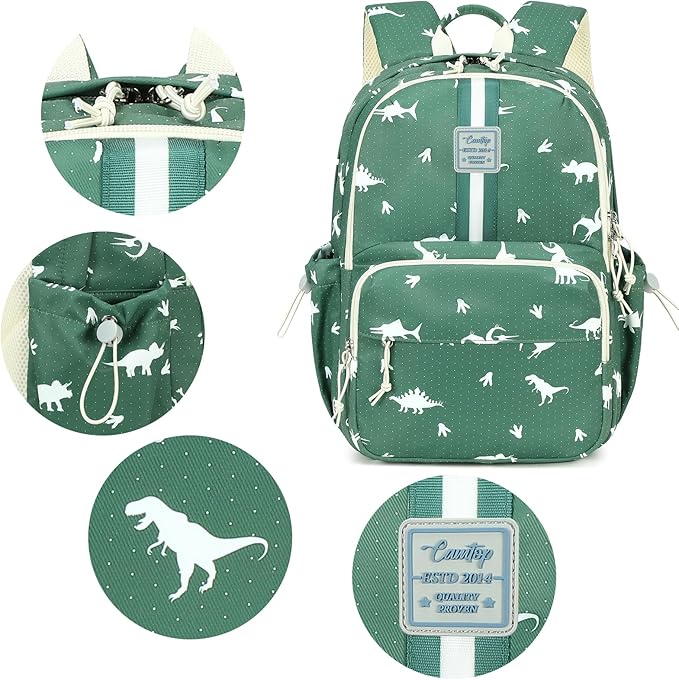 CAMTOP Preschool Backpack for Kids Boys Girls Toddler Backpack Kindergarten School Bookbags for Age 3-8 (Green Dinosaur)