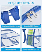 Paxiland Clear Backpack Stadium Approved 12×12×6 with Reinforced and Wider Shoulder Straps, Small Clear Bag for Schools, Concerts, Work, Festivals and Sporting Events - Blue