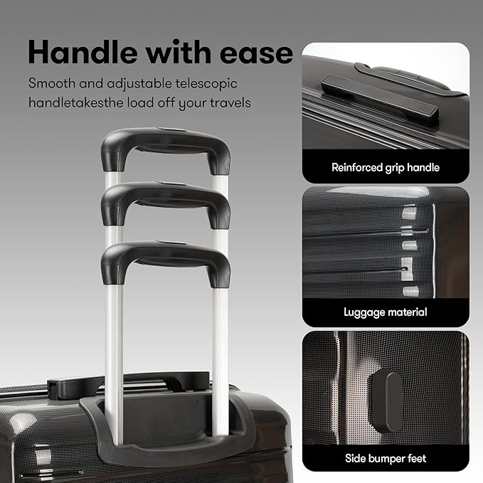 GinzaTravel 4 Piece Hardshell Luggage Sets with Spinner Wheels TSA Lock,Large Suitcases with Wheels,20inch 24inch 28inch,Black