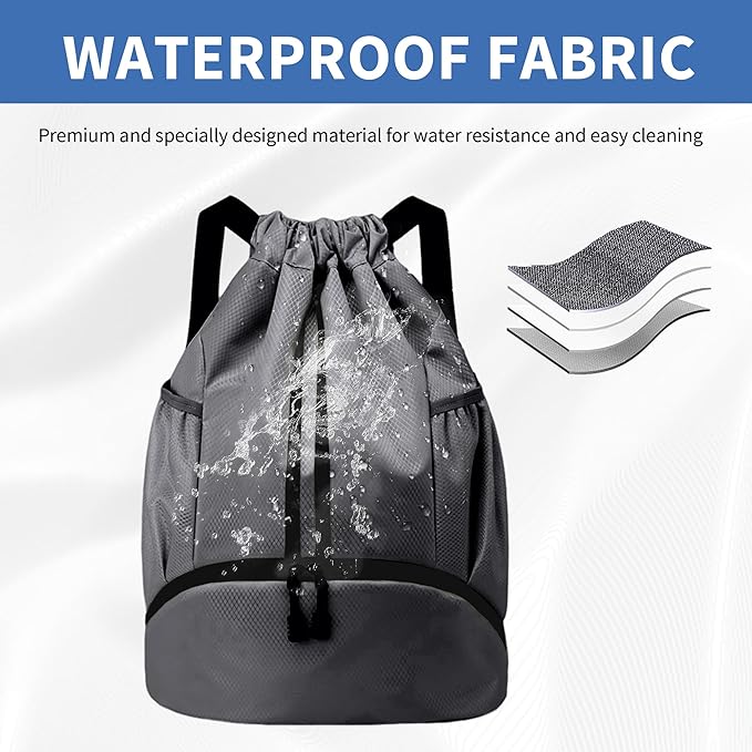 JELUTAR Drawstring Backpack Gym Bag with Shoes Compartment for Soccer, Basketball, Swim, Water-Resistant String Backpack Beach Cinch for Women Men, Dark Grey