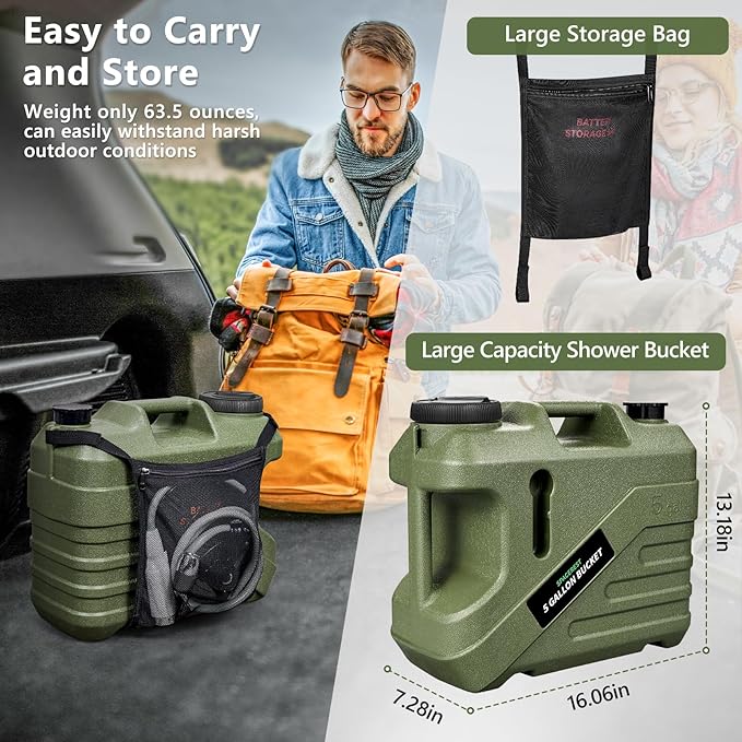 SPACEREST Portable Shower for Camping with Integrated Design – Spill-Resistant, Electric Camping Shower, 5-Gallon Food-Grade Water Jug for Outdoor, Beach, Hiking, Dog Wash