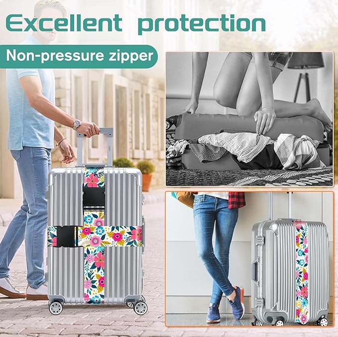 Slohif Luggage Straps for Suitcases Travel Belt Accessories Luggage Connector Identifiers 2 Pack Over Handle with Buckle Unique Nylon Adjustable Strap for Sleeping Bag Car Seat Vector Floral