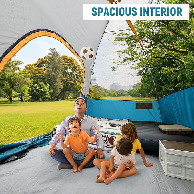 CAMPROS CP Camping Tent 2/4/6 Person, Waterproof Windproof Double Layer Dome Tent, Easy Setup with Large Mesh Windows & Wide Door for Outdoor Camping Backyard
