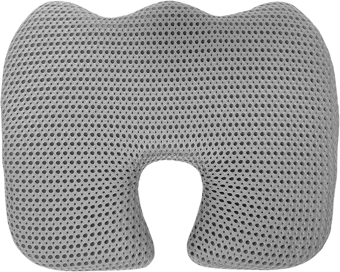 Gooo&Ma Air Fiber Seat Cushion for Office Chair, Breathable U-Shape Tailbone Relief Cushion for Desk Chair, Washable Ergonomic Chair Pad for Driving & Gaming, Cooling Mesh Back Support(Grey)