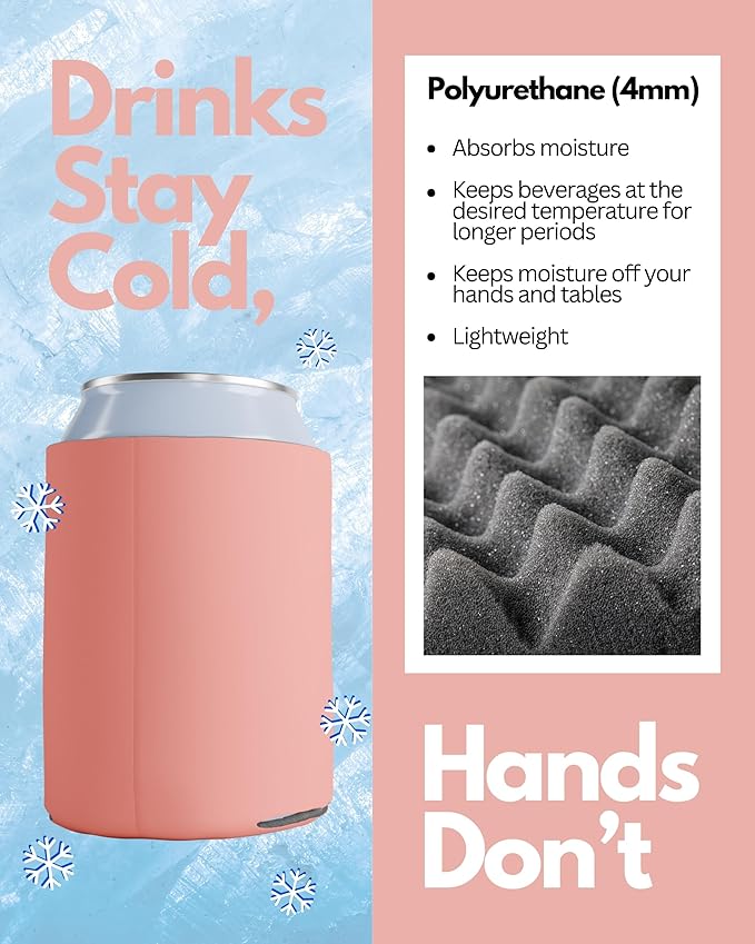 PartyPrints 100 Pack Strawberry Ice Blank Can Cooler Sleeves, Customizable Bulk Insulated Foam for Beer, Collapsible Plain Drink Holder, Cold Soda Insulator, 12oz Regular, 16oz Tall Cans