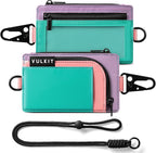 VULKIT Water-Resistant Keychain Wallet with Lanyard for Men and Women, Outdoor Zipper Pouch Wallet with Clear ID Window, for Hiking, Fishing, Skateboard and any Outdoor Activities, Blush Meadow