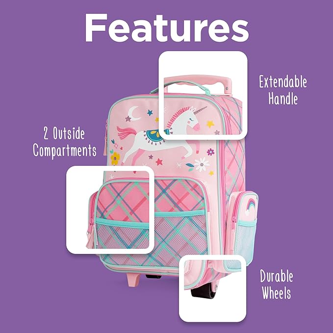 Stephen Joseph Kids Classic Rolling Luggage, Kids Luggage, Toddler Rolling Travel Carry On, Kids Suitcase with wheels,
