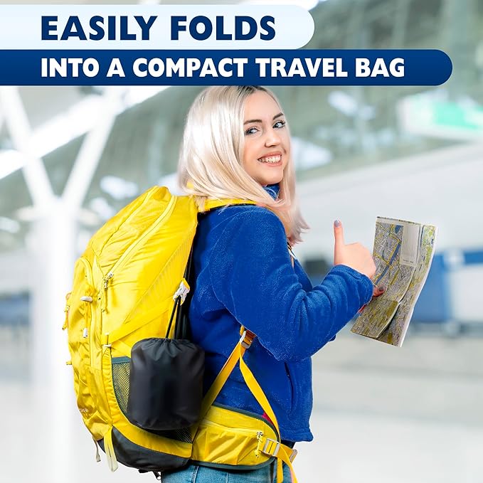 Travel Neck Pillow – 4-in-1 Set | Adjustable Memory Foam Airline Pillows for Sleeping on Long Flights, Earplugs, Eye Mask, & Cover | Cotton Cover, Hook-and-Loop Closure – Car and Train Use, G-Shaped