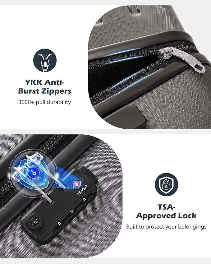 Coolife Luggage PC+ABS Expandable Hardshell Suitcase with TSA Lock, Spinner Checked Lightweight (silver, L(28IN))