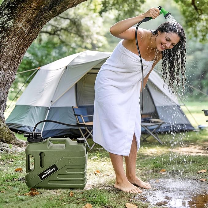 SPACEREST Portable Shower for Camping with Integrated Design – Spill-Resistant, Electric Camping Shower, 5-Gallon Food-Grade Water Jug for Outdoor, Beach, Hiking, Dog Wash