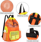 Swim Bag for Kids Mesh Beach Backpack for Boys Lightweight Drawstring Beach Bag Swimming Pool Sports Gym String Bag (Orange)