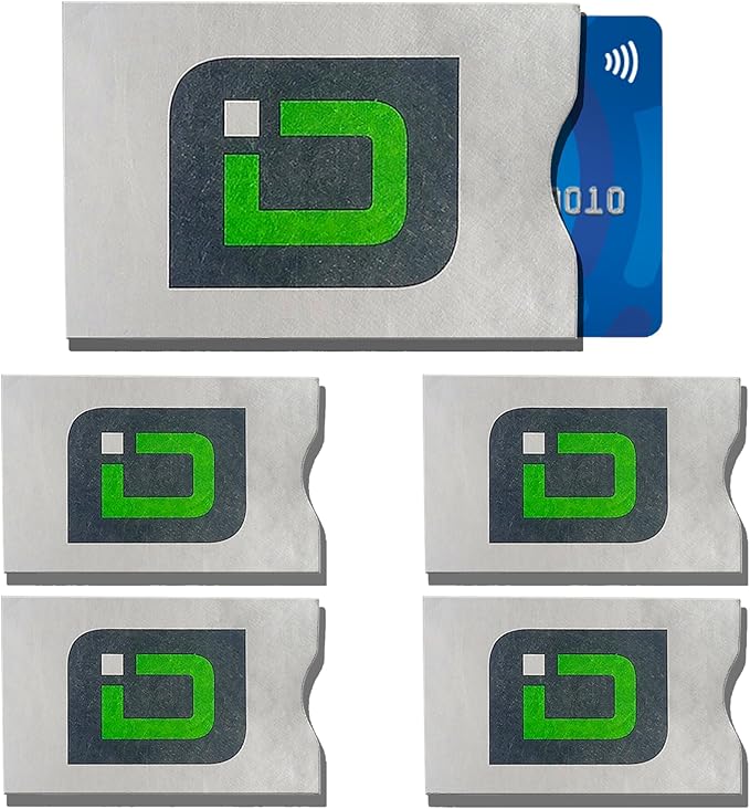 RFID Blocking Credit Card Sleeve Protectors – USA Made Slim Wallet Inserts for Credit Cards, Debit Cards & ID Protection (5, Logo 5 Pack Tyvek)