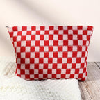 SOIDRAM 2 Pcs Checkered Makeup Bag Large Cosmetic Bag Toiletry Bag Makeup Pouch Travel Bag Organizer Cute Makeup Brushes Aesthetic Accessories Storage Bag for Women Red