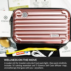 Essence Travel Amenity Kit | Travel Essentials & Travel Size Toiletries Kit | 5-Pack Nasal Diffuser Rings, Sleep Mask, Lotion & Hygiene Kit | Travel Toiletry Kit for Women | Rose Case