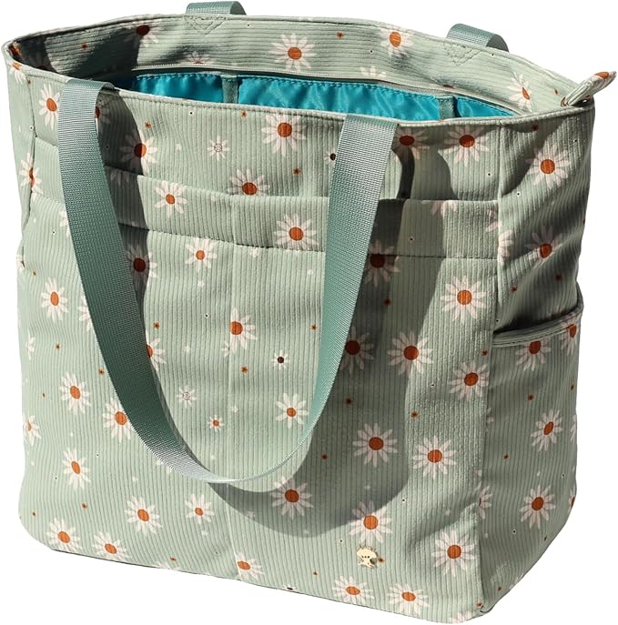ESVAN Original Floral Tote Bag Large Shoulder Bag with Multi Pockets for Gym Travel Beach Daily Bags