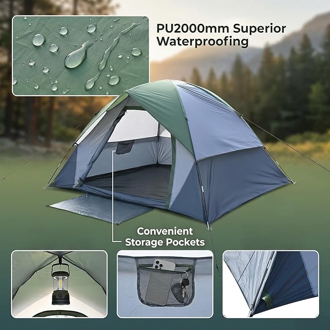 XL 1/2/3/4 Person Dome Camping Tent,Tents for Camping,Tents for Camping Waterproof,Double Layer Waterproof, Removable Rain Fly, for Outdoor Hiking, Fishing