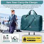 Travel Duffel Bag for Women, Carry-on Overnight Weekender Bags with Wet Pocket, For Spirit Airlines 18x14x8 Personal Item Bag,Small,Peacock Blue