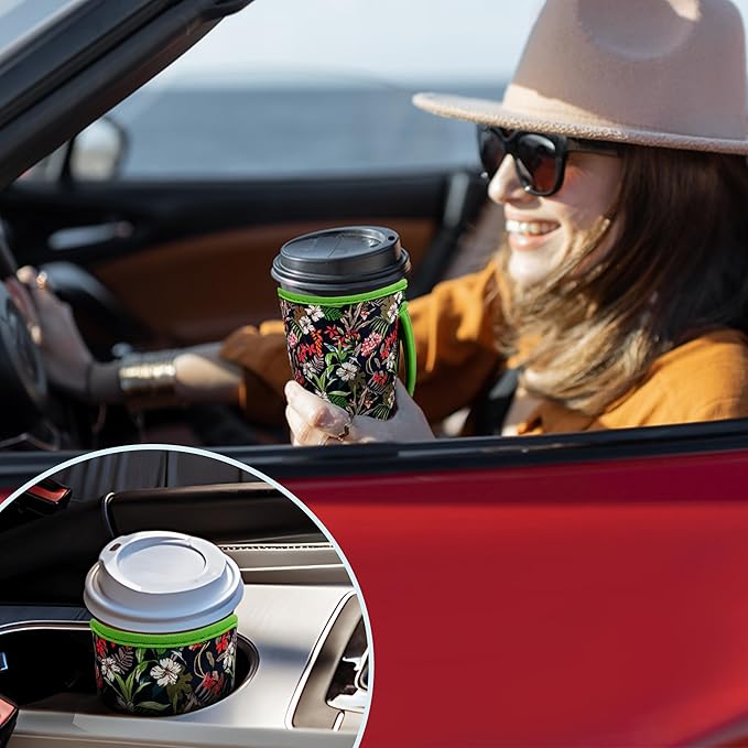 KJQJLY 3 Pack Reusable Iced Coffee Sleeves for Iced Coffee Cups or Drinks Reusable Neoprene Insulated Sleeves for Hot and Cold Drinks from Starbucks, Dunkin, And More (Leaves and grass)