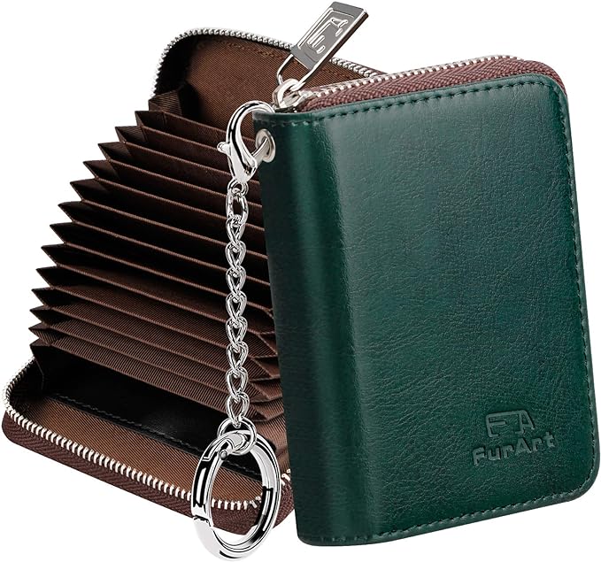 FurArt Zipper Wallet Women, RFID Blocking Credit Card Wallet, Business Card Holder, Compact Size KeyChain Wallet