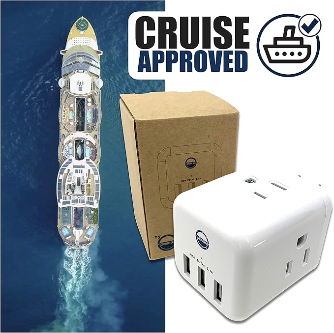 Cruise Approved Power Strip Non Surge Protector for Cruise Ship Multi Plug, 6 Outlets, 3 USB & 3 AC Outlet for Carnival, Celebrity, Princess, Norwegian & Major Lines in 2026 & 2027