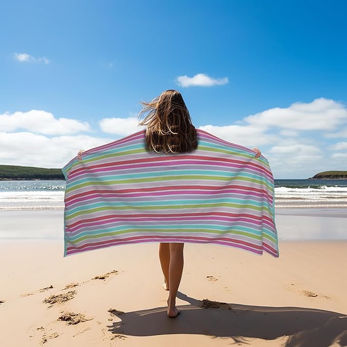 COTTON CRAFT Oversized Beach Towel - 2 Pack 35 x 70 inches XL Beach Towel - 100% Cotton Velour - Big & Huge - Thick Plush 450 GSM Super Soft Luxury Towel - Pool Picnic Bath - Pink Multi