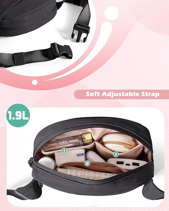 Smasrob Fanny Pack for Women, Crossbody Sling Bag Waist Bag with Multiple Pockets and Adjustable Strap, Black