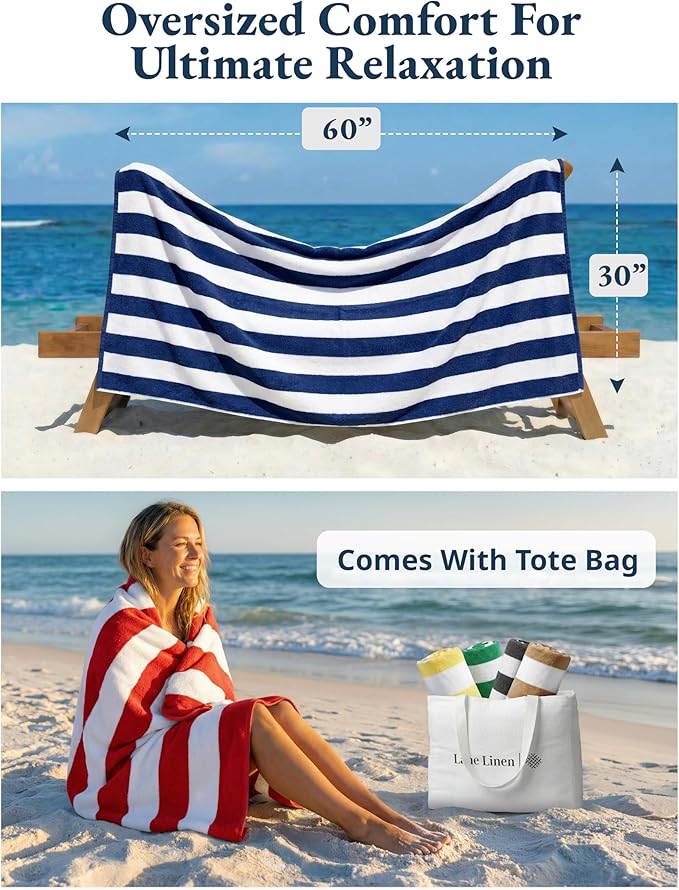 LANE LINEN Beach Towels 6 Pack - 520 GSM Beach Towel (30" x 60") – 100% Cotton Soft, Thick & Highly Absorbent Pool Towels for Hotel Airbnb Spa - Quick Dry Cabana Stripe Large Towel - Tropical Escape