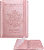 WALNEW Passport Holder for Travel, RFID Passport Cover Wallet for Women Men, PU Leather Passport Book Card Holder Case with Pen (Upgraded, Upgraded-Rosegold)